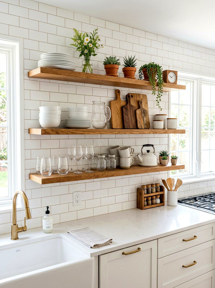 Spring Open Shelf Kitchen Decor - 25 Spring Farmhouse Decor Ideas
