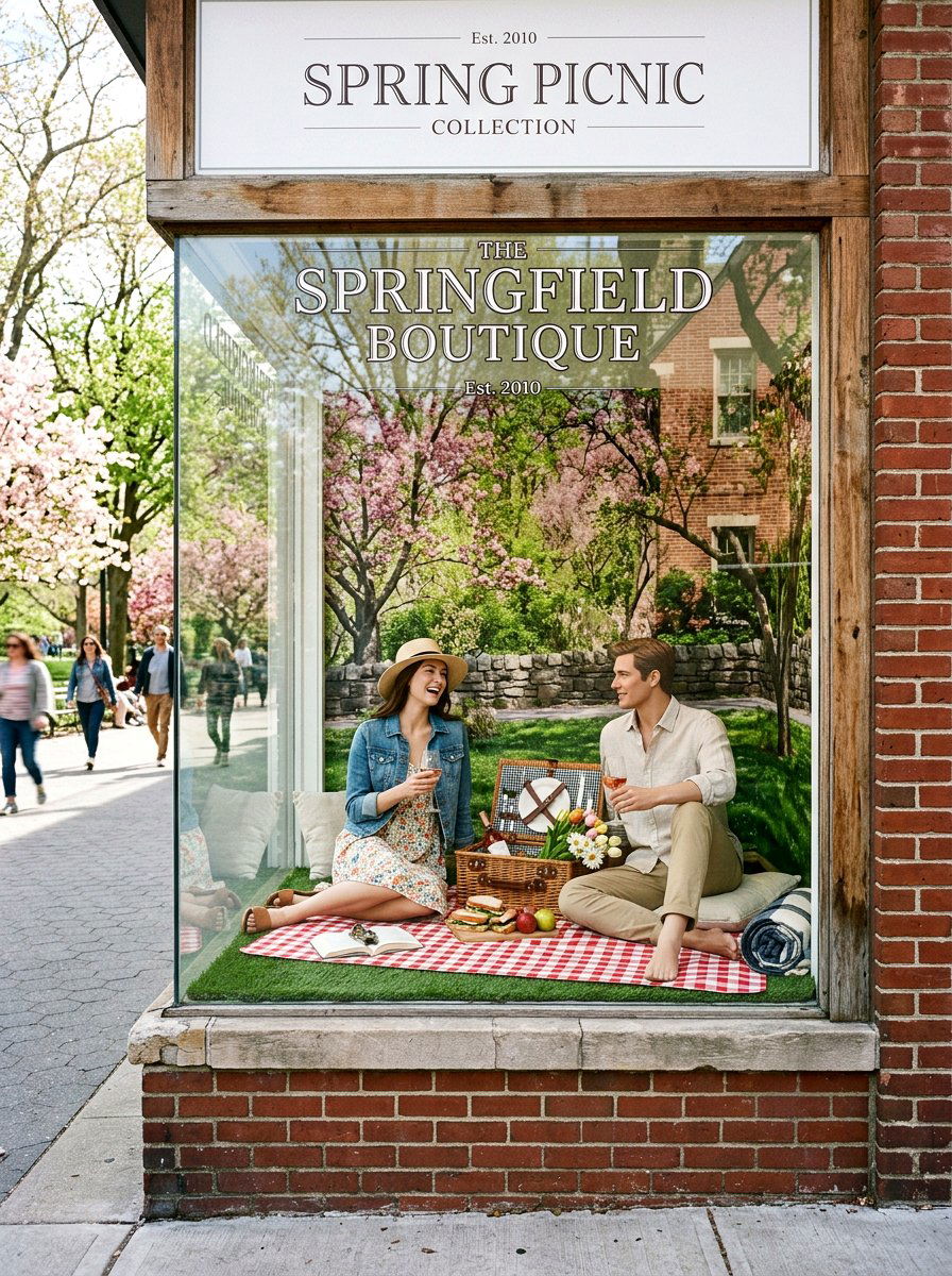Spring Picnic Scene - 25 Spring Store Window Ideas