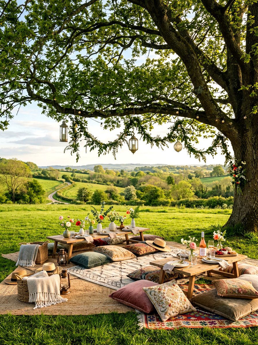 Spring Picnic Setup - 25 Spring Engagement Party Decor Ideas