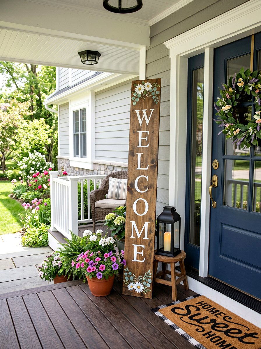Spring Porch Leaner Sign - 25 Spring Dollar Store Decor Ideas
