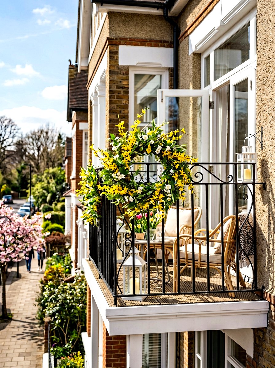 Spring Railing Wreath - 25 Spring Balcony Railing Decor Ideas