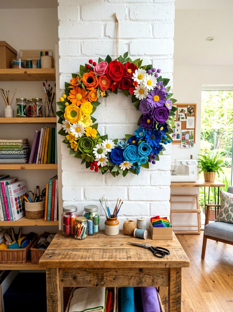 Spring Rainbow Wreath - 25 Spring Felt Wreath Ideas