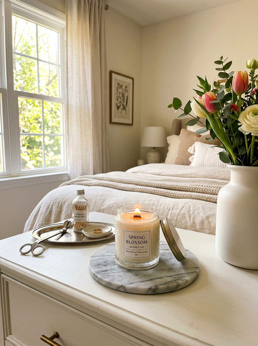 Spring Scented Candle - 25 Spring Dresser Top Decor Ideas