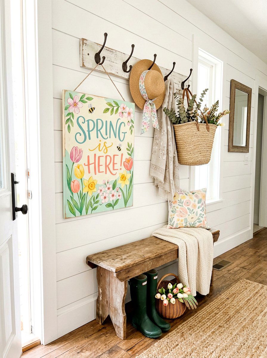 Spring Sign - 25 Spring Coat Rack Decor Ideas