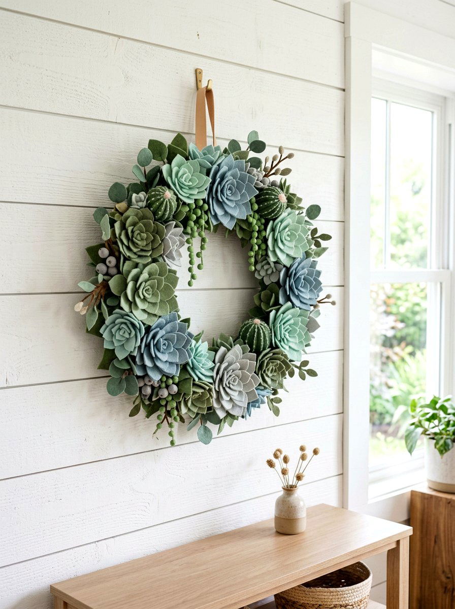 Spring Succulent Wreath - 25 Spring Felt Wreath Ideas