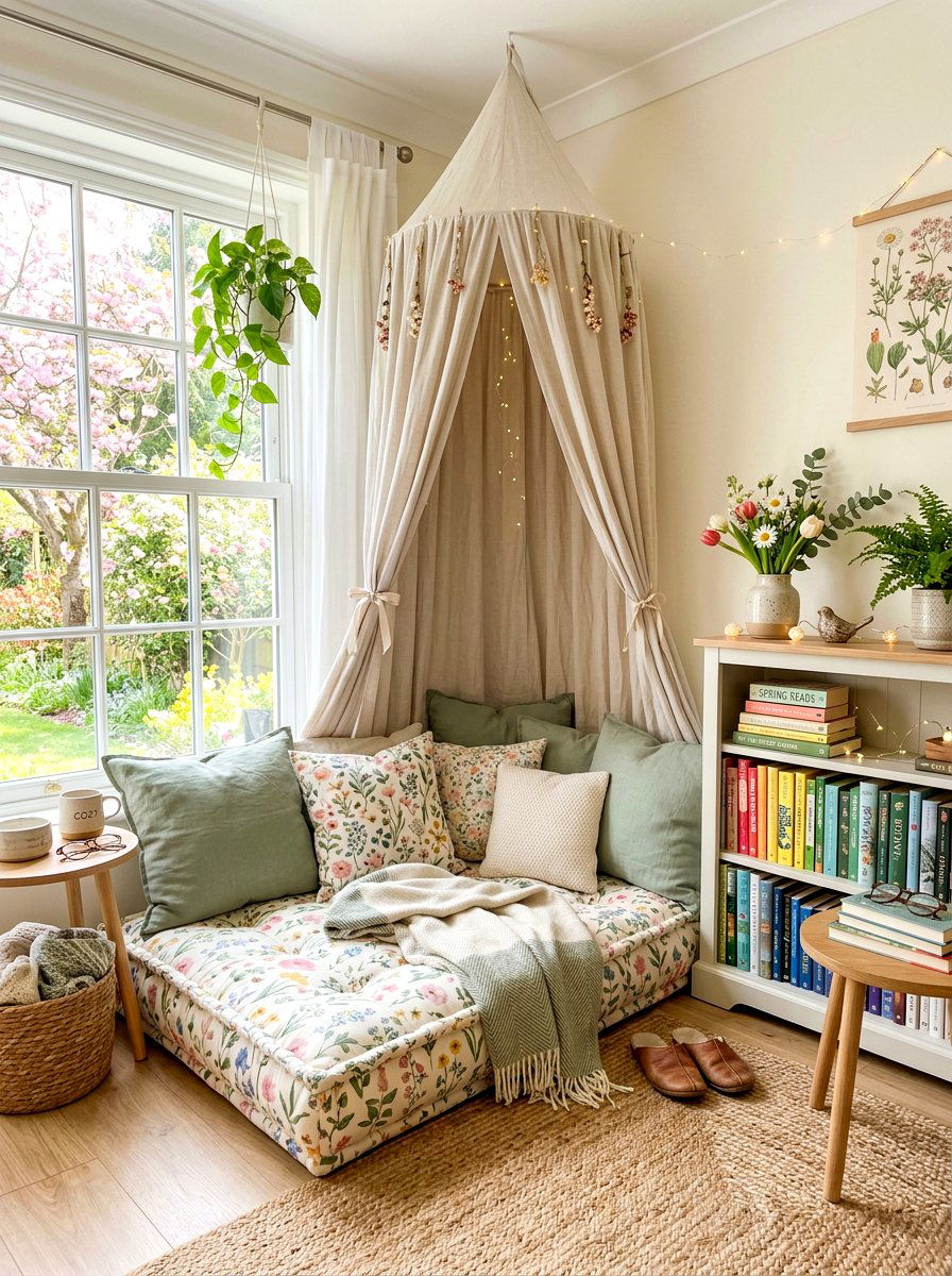 Spring Themed Reading Nook - 25 Spring Playroom Decor Ideas