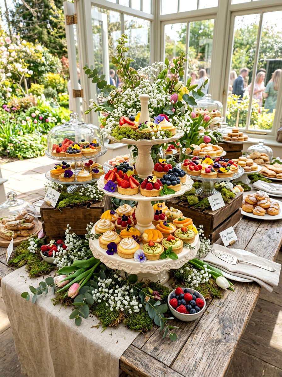 Spring Tiered Pastry Display - 25 Spring Bakery Decor Ideas