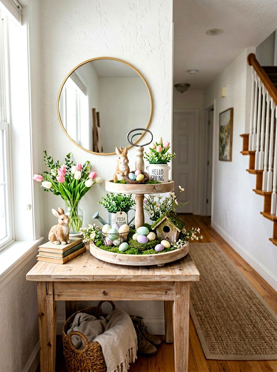 Spring Tiered Tray Decor - 25 Spring Hallway Decor Ideas