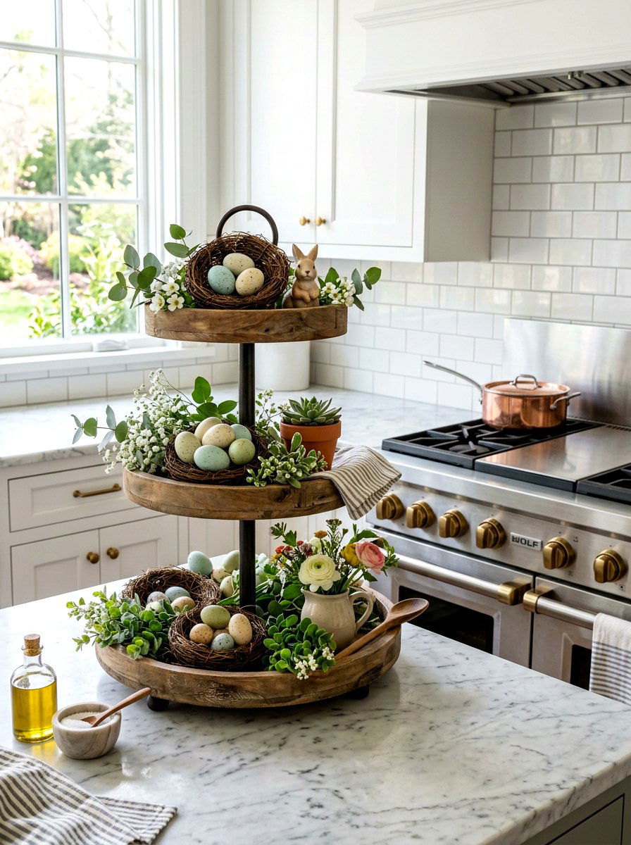 Spring Tiered Tray Styling - 25 Spring Stove Decor Ideas