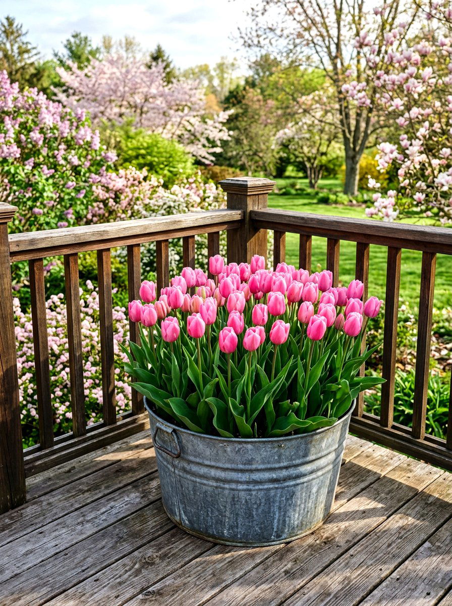Spring Tulip Container - 25 Spring Galvanized Tub Planter Ideas