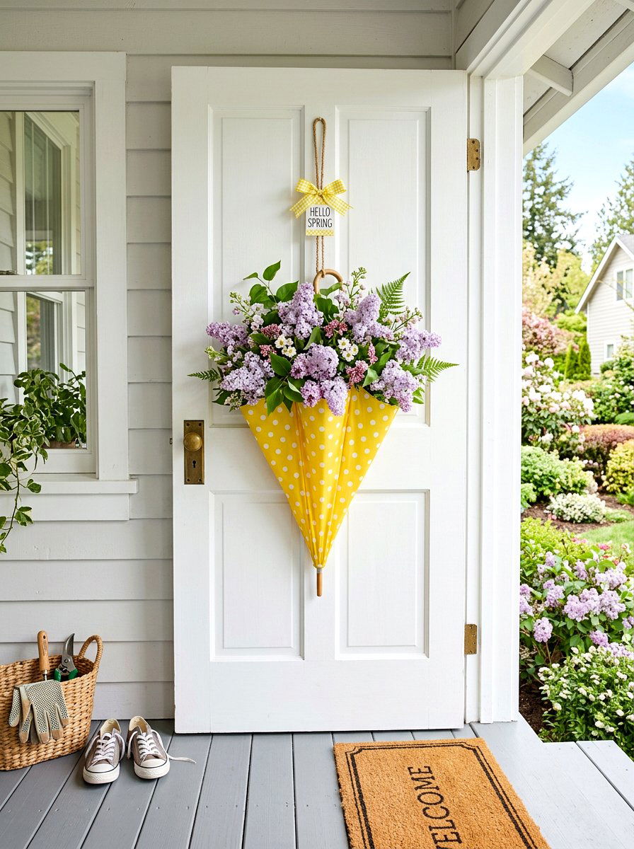 Spring Umbrella Door Hanger - 25 Spring Front Door Decor Ideas