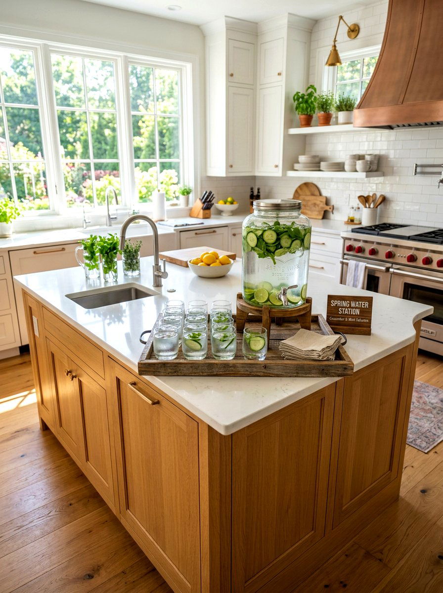Spring Water Station Kitchen Island - 25 Spring Kitchen Island Decor Ideas
