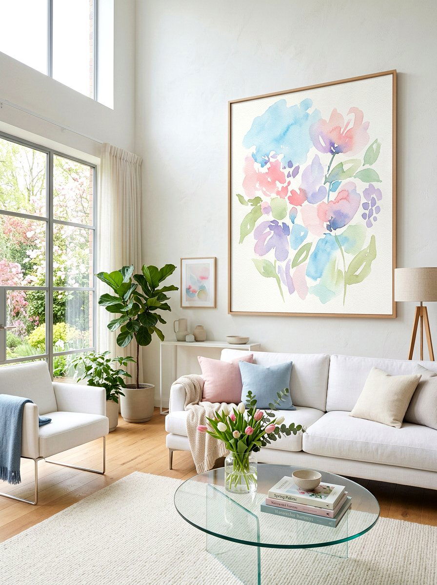 Spring Watercolor Art - 25 Spring Fireplace Mantel Ideas