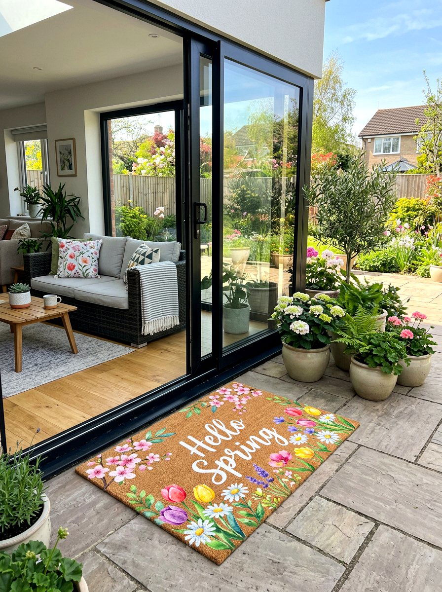 Spring Welcome Mat For Sliding Door - 25 Spring Sliding Door Decor Ideas