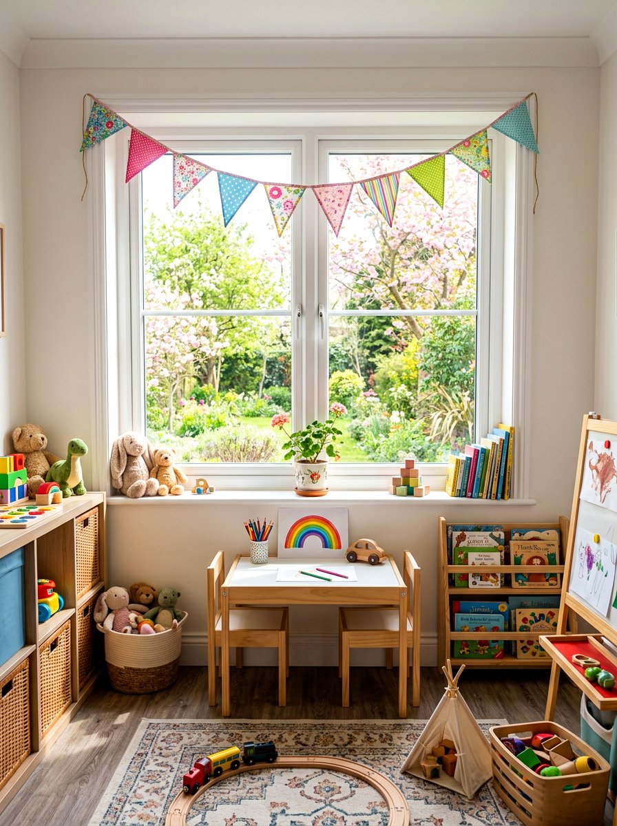 Spring Window Bunting - 25 Spring Window Frame Decor Ideas