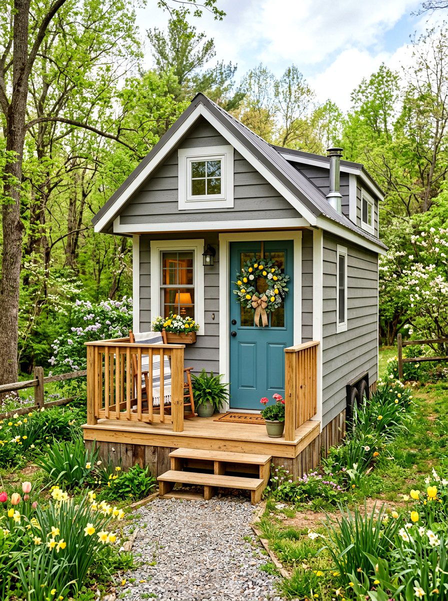 Spring Wreath For Tiny House Door - 25 Spring Tiny Home Decor Ideas