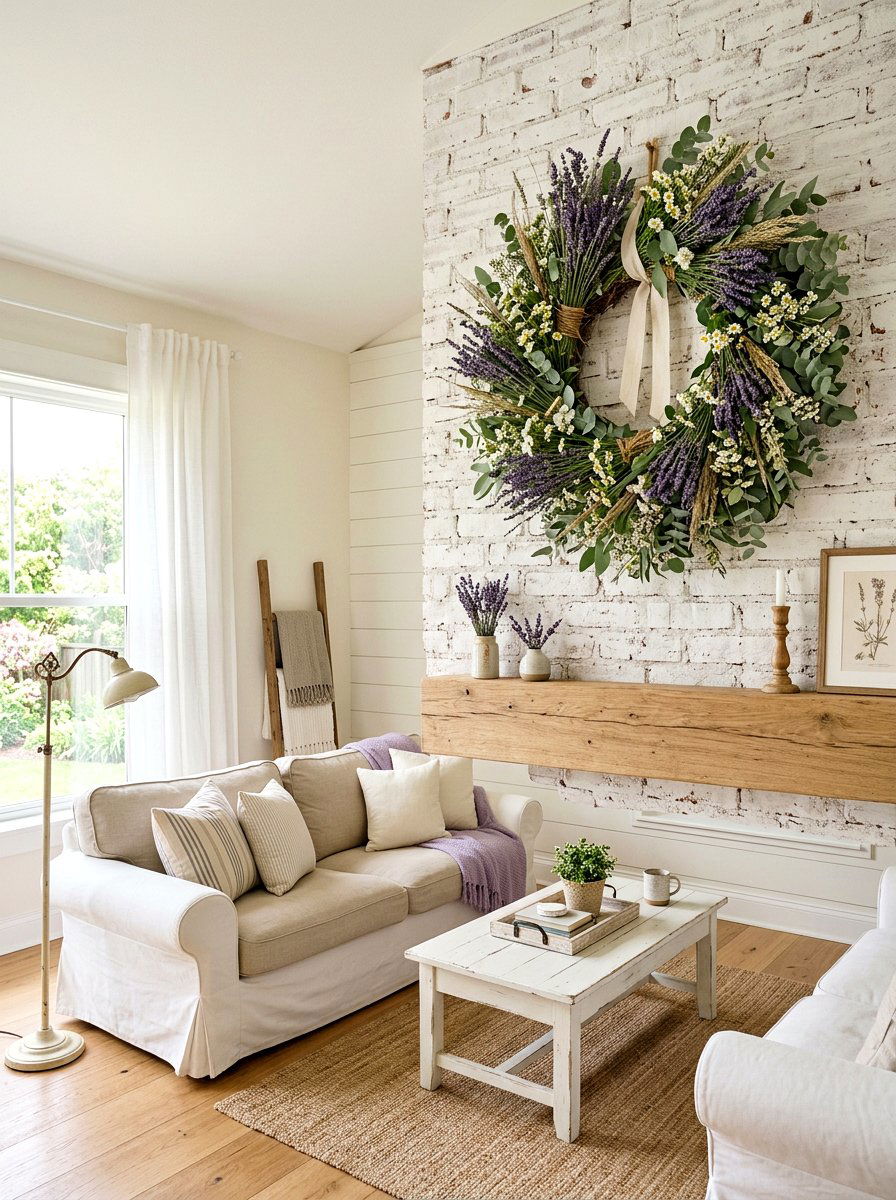 Spring Wreath On Brick Wall - 25 Spring Brick Wall Decor Ideas