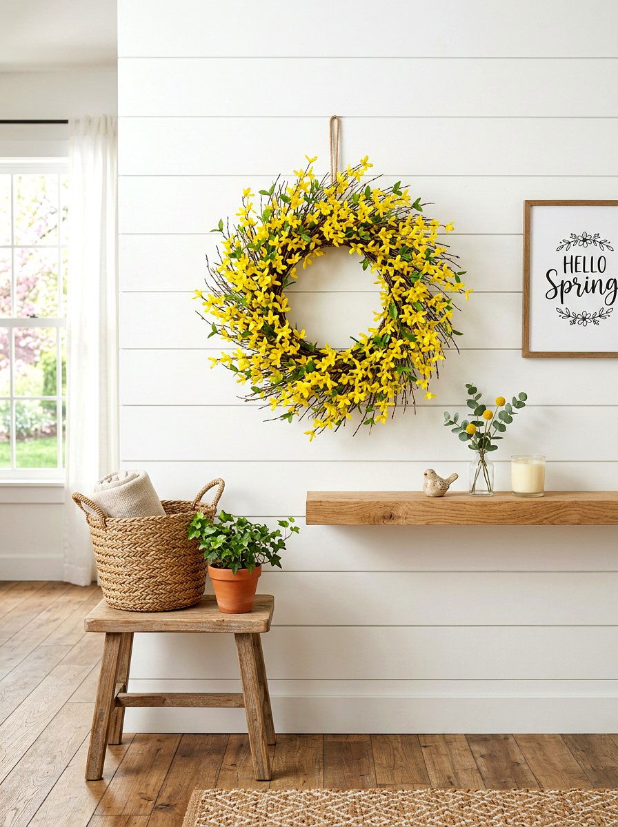 Spring Wreath Wall - 25 Spring Hallway Wall Decor Ideas
