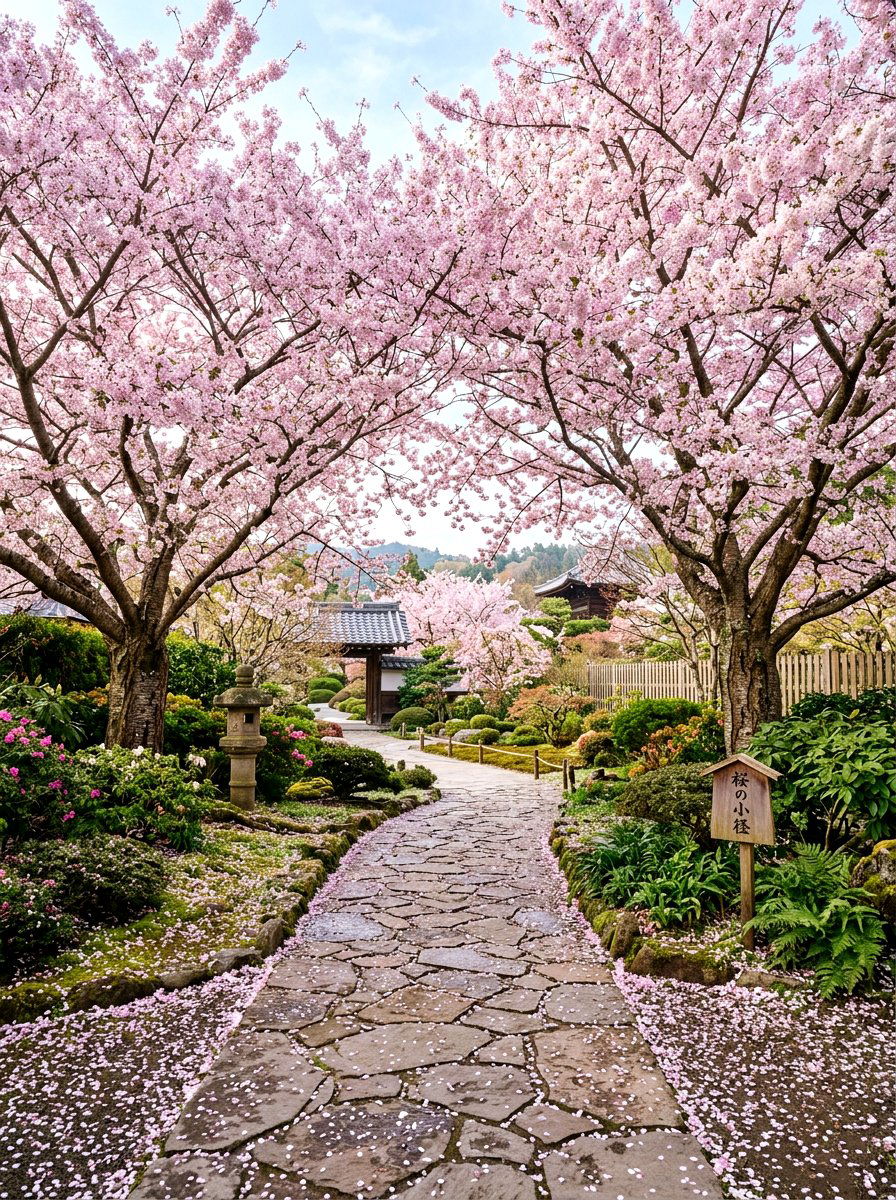Spring blooming cherry tree entrance - 25 Spring Entryway Walkway Ideas