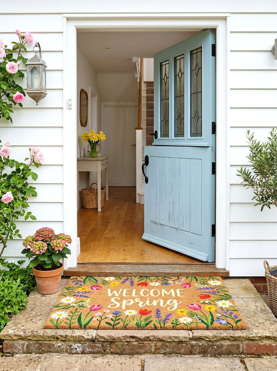Spring door mat for entryway - 25 Spring Dutch Door Decor Ideas