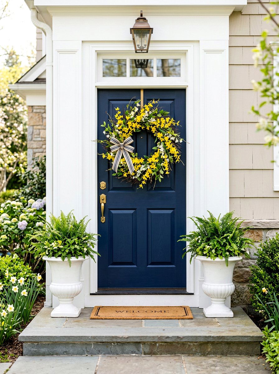 Spring door wreath - 25 Spring Front Yard Decor Ideas