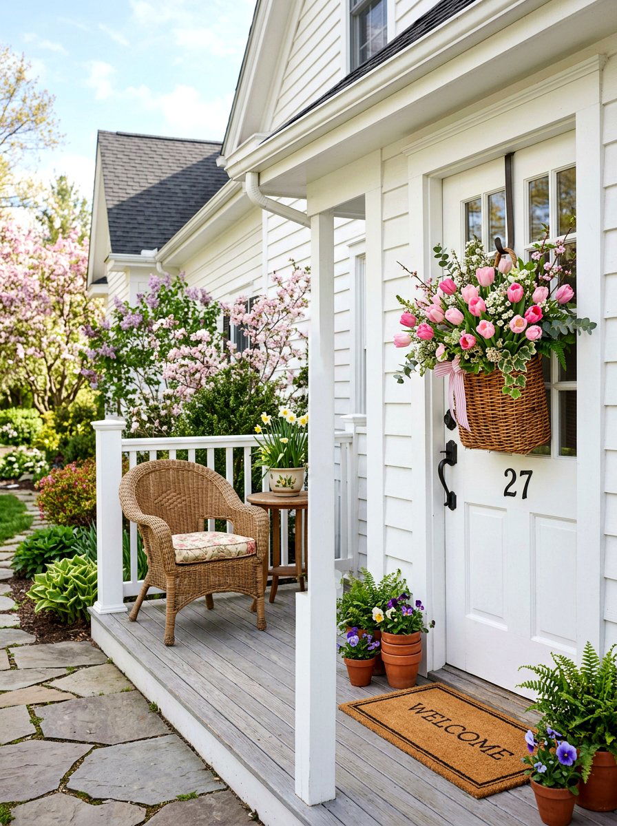 Spring floral door basket - 25 Spring Floral Decor Ideas
