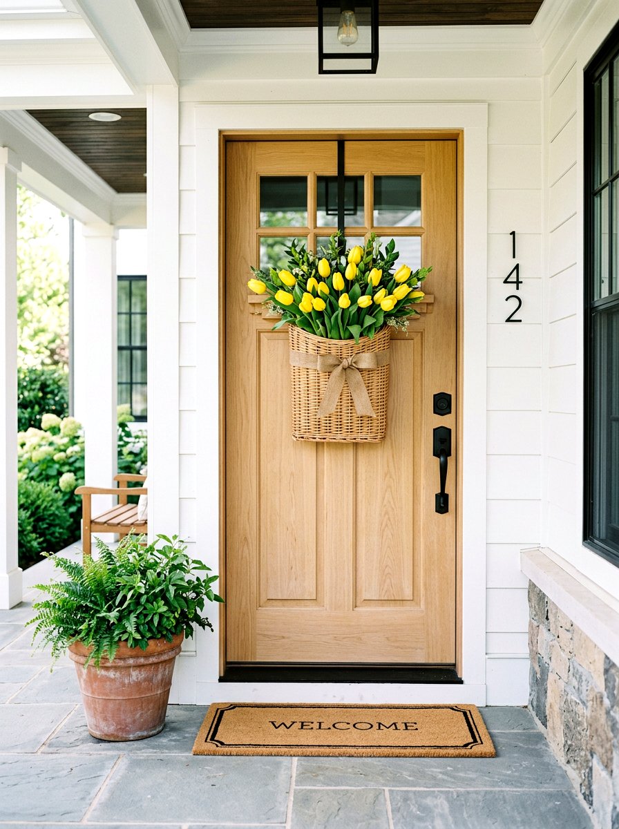 Spring floral door basket - 25 Spring Basket Decor Ideas