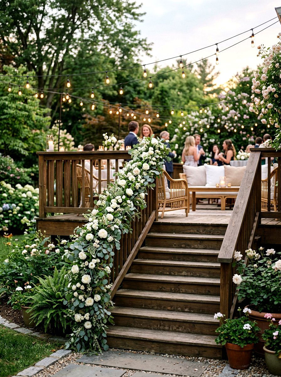 Spring floral garlands - 25 Spring Deck Staircase Decor Ideas