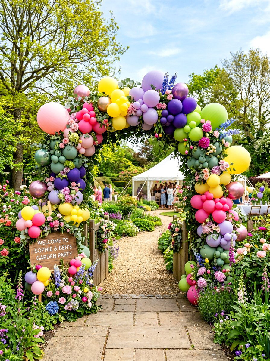 Spring garden balloon arch - 25 Spring Balloon Arch Ideas