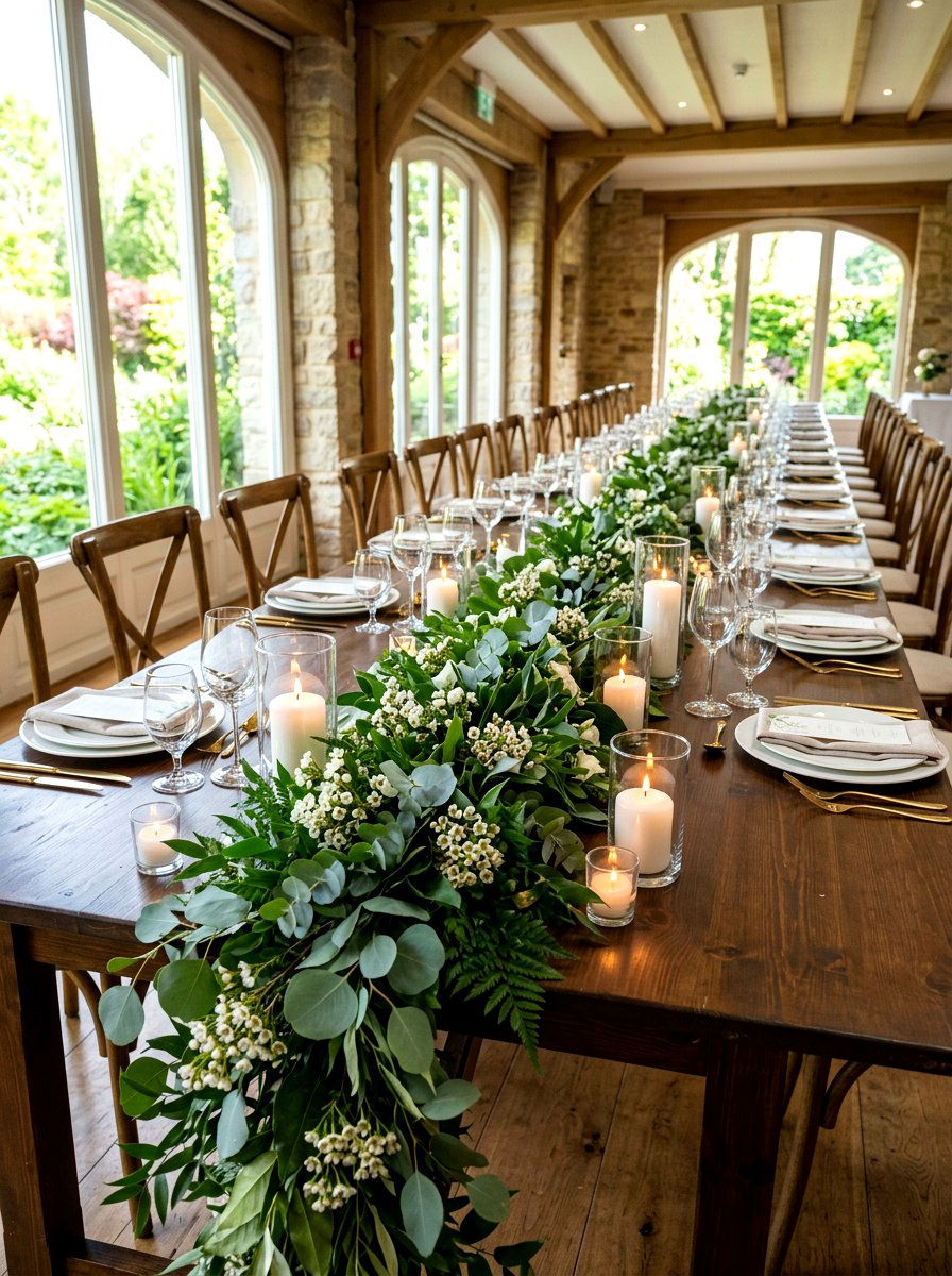 Spring greenery garlands - 25 Spring Rehearsal Dinner Decor Ideas