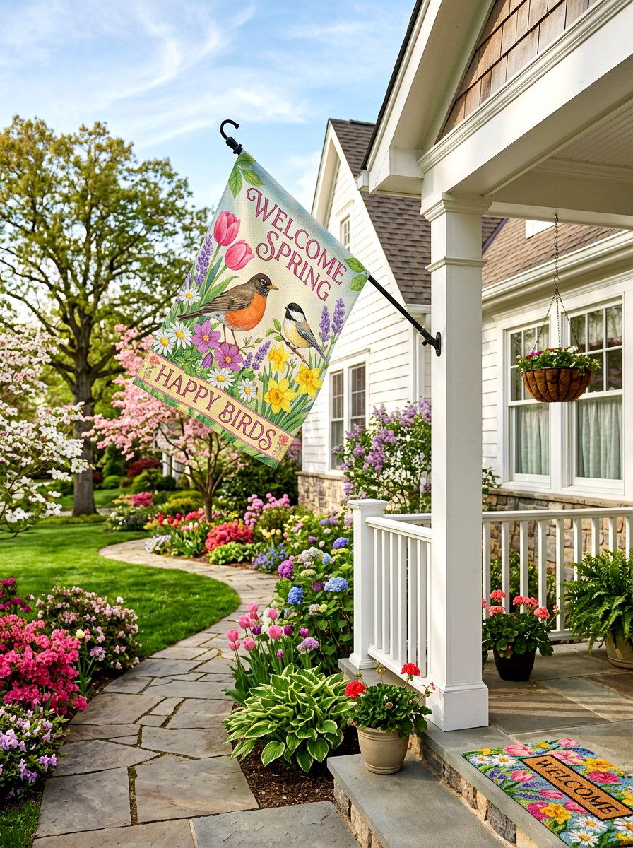 Spring house flag - 25 Spring Front Yard Decor Ideas