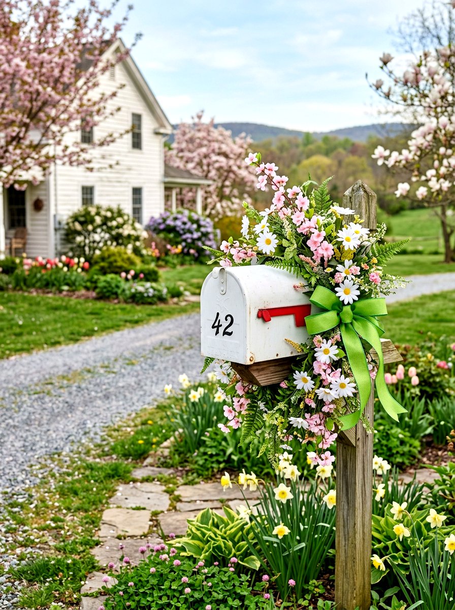 Spring mailbox swag - 25 Spring Mailbox Decor Ideas