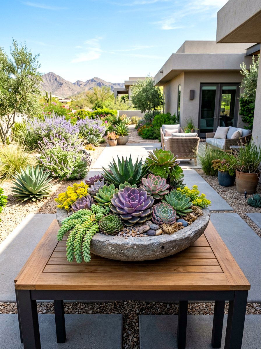 Spring succulent arrangement - 25 Spring Garden Pot Ideas