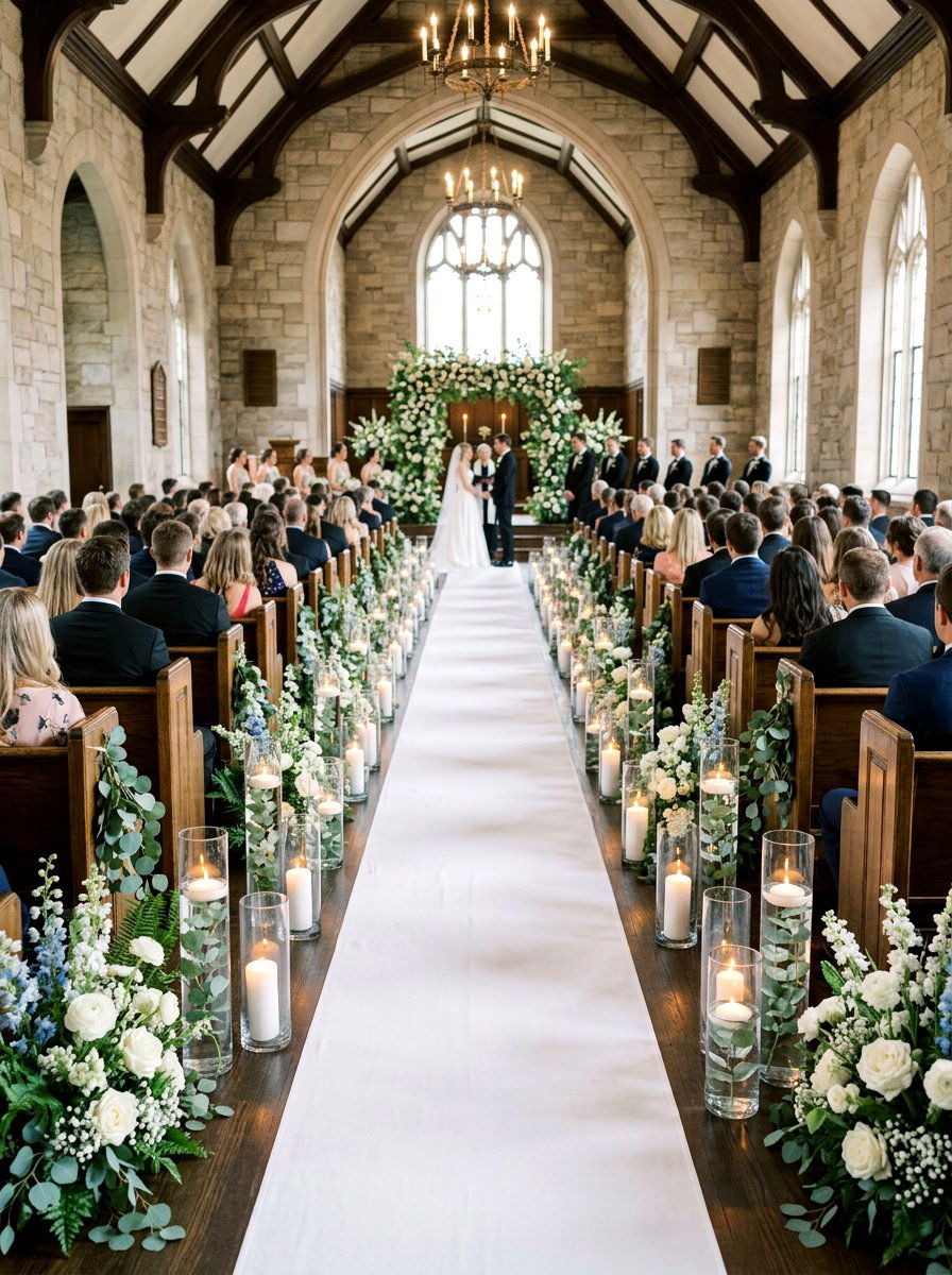 Spring wedding pillar candle aisle - 25 Spring Pillar Candle Ideas