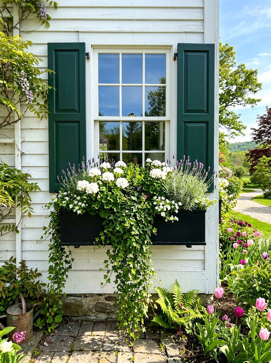 Spring window box flowers - 25 Spring Modern Farmhouse Decor Ideas