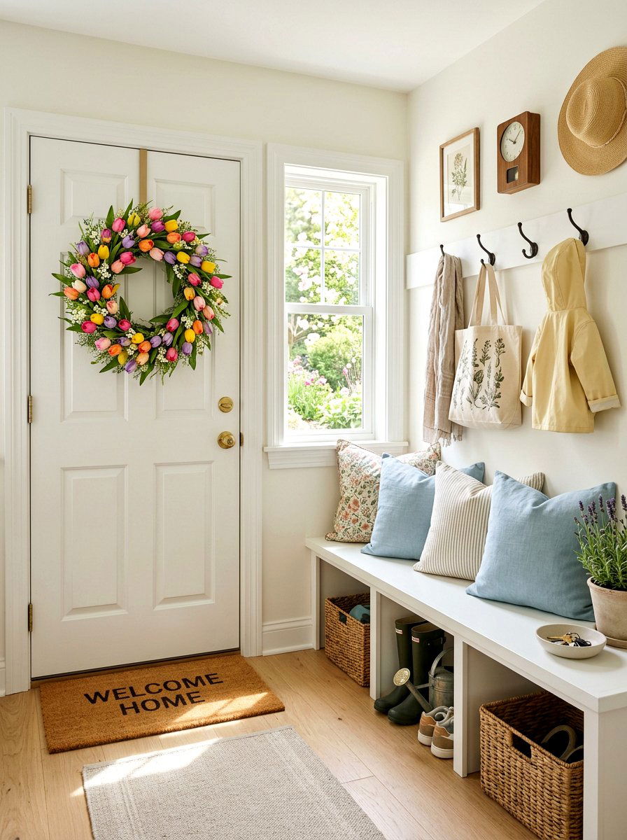 Spring wreath - 25 Spring Mudroom Decor Ideas