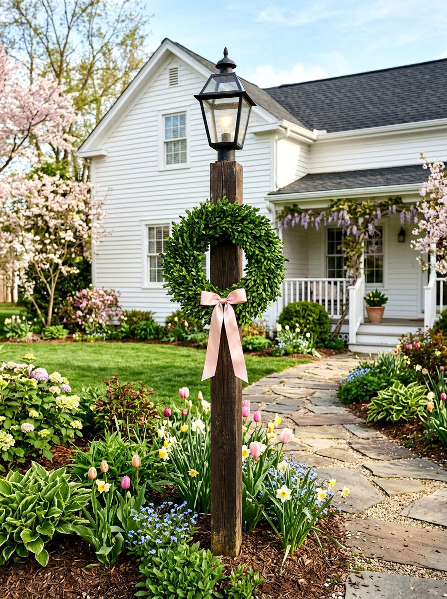 Spring wreath lamp post - 25 Spring Lamp Post Decor Ideas