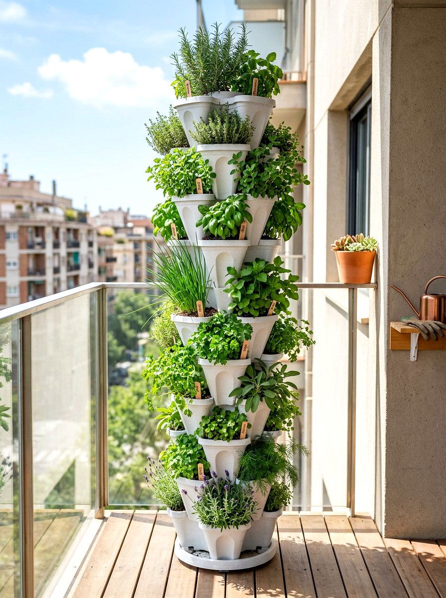Stackable herb tower - 25 Spring Balcony Herb Garden Ideas