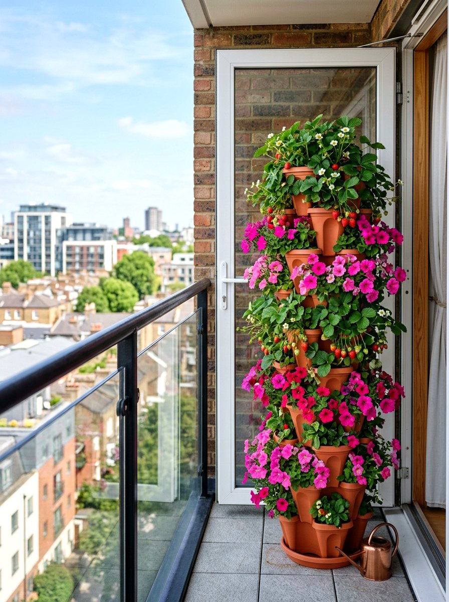 Stackable planter tower - 25 Spring Balcony Planter Ideas