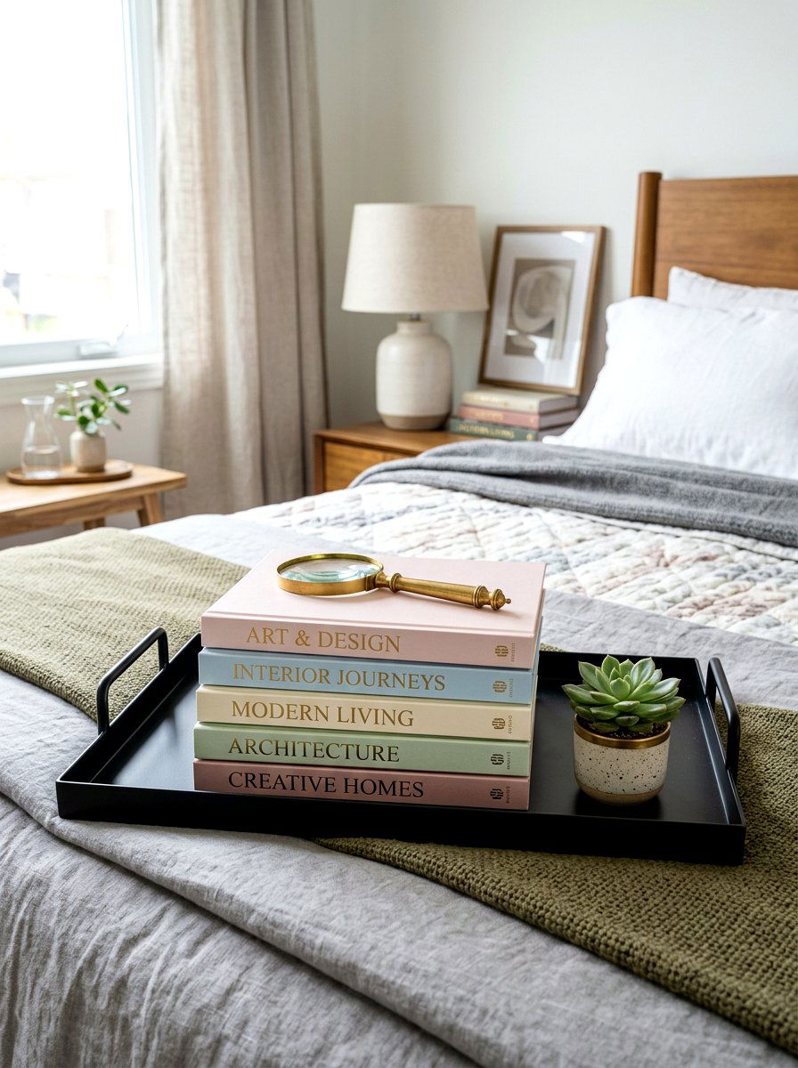 Stacked Book Bedroom Tray - 25 Spring Bedroom Tray Styling Ideas