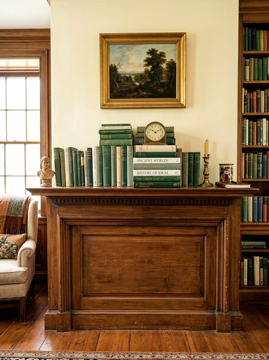 Stacked Book Display - 25 Spring Mantel Decor Ideas