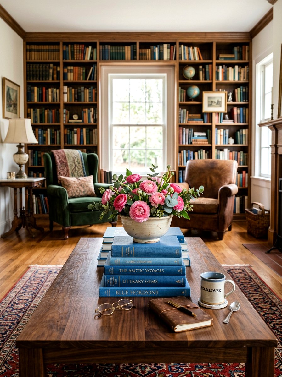 Stacked Books Floral - 25 Spring Table Vignette Ideas