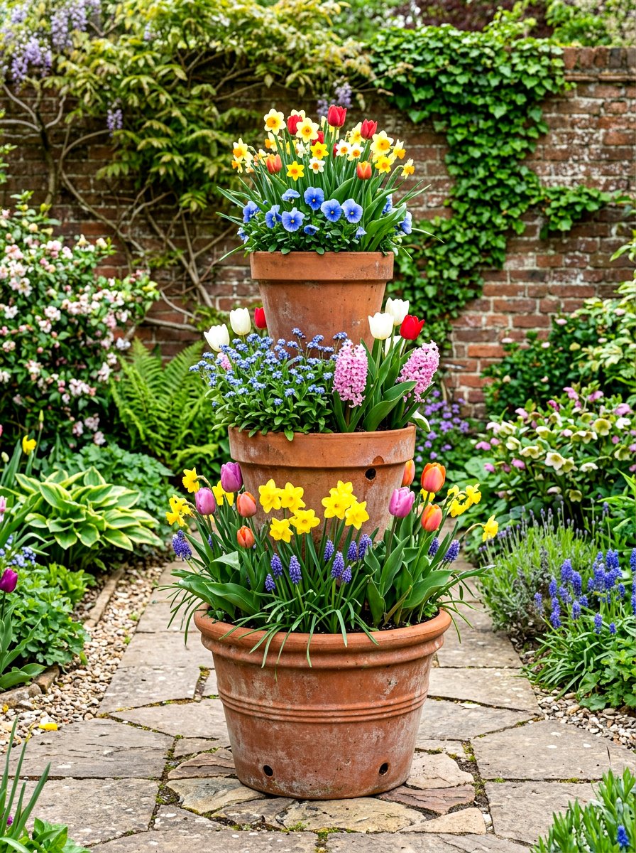 Stacked Pot Tower - 25 Spring Bulb Planter Ideas