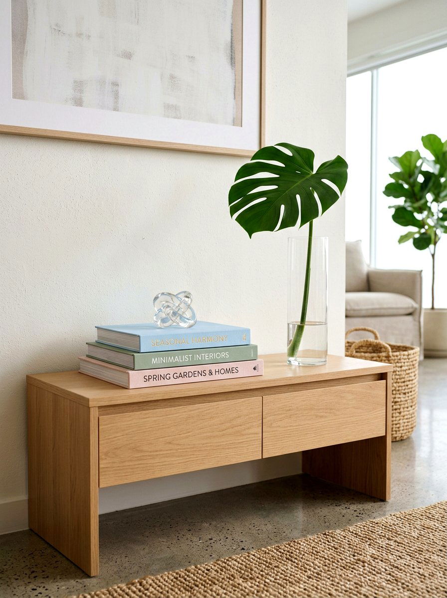 Stacked Spring Books - 25 Spring Console Table Decor Ideas