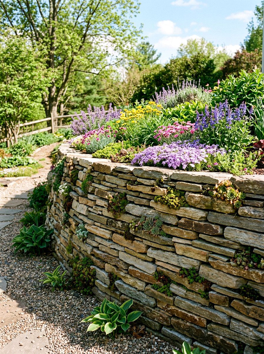 Stacked Stone Retaining Wall - 25 Spring Stone Garden Decor Ideas