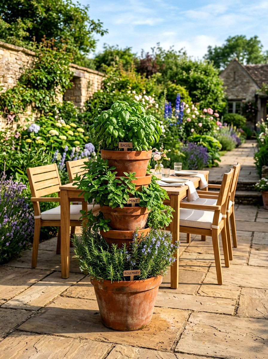 Stacked Terracotta Herb Garden - 25 Spring Clay Pot Stack Ideas