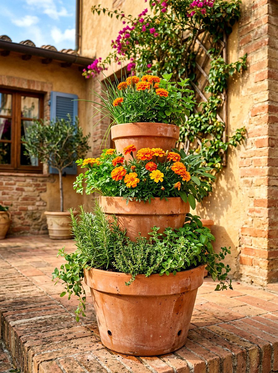 Stacked terracotta planters - 25 Spring Planter Ideas for Front Porch