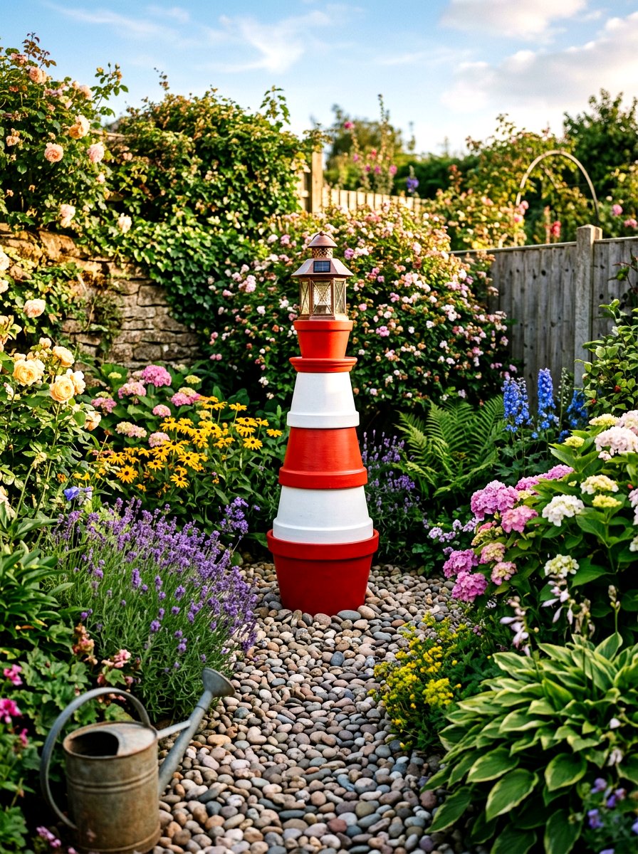 Stacked terracotta pot lighthouse - 25 Spring Terracotta Pot Craft Ideas