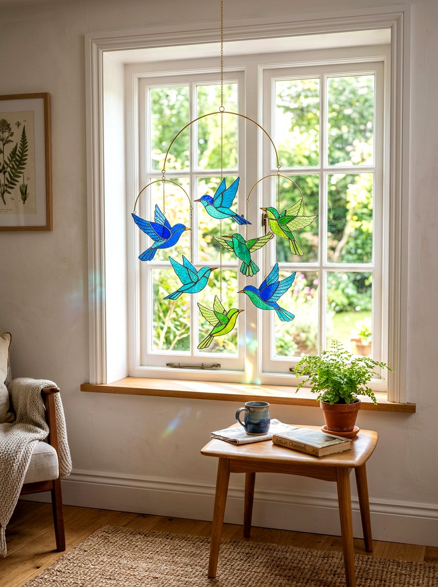 Stained Glass Bird Mobile - 25 Spring Bird Mobile Ideas