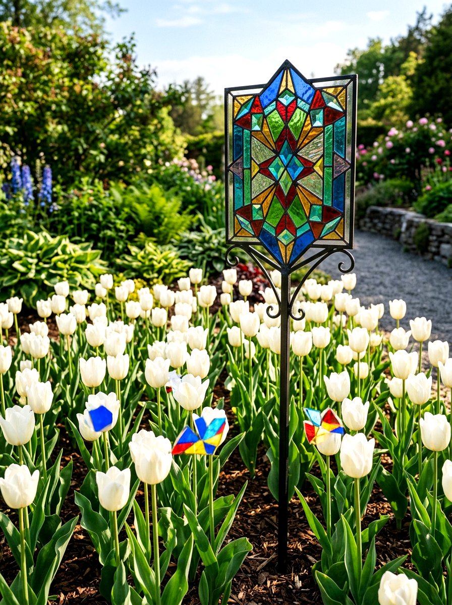 Stained Glass Garden Stake - 25 Spring Garden Art Ideas